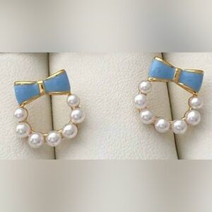 Blue Bow Pearl Earrings